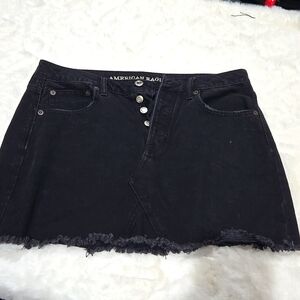 American Eagle Outfitters black denim raw hem skirt size 8